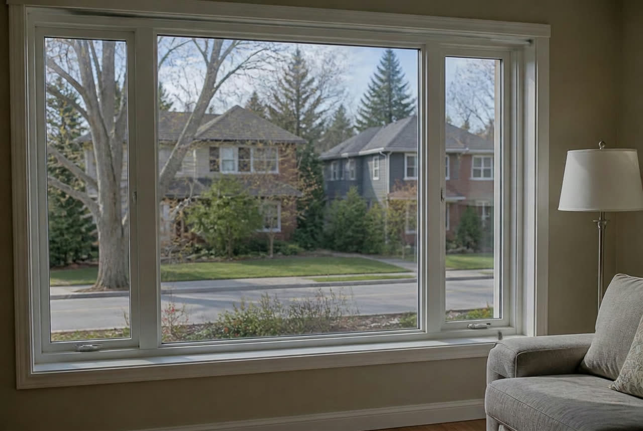 The same picture window clear after glass replacement