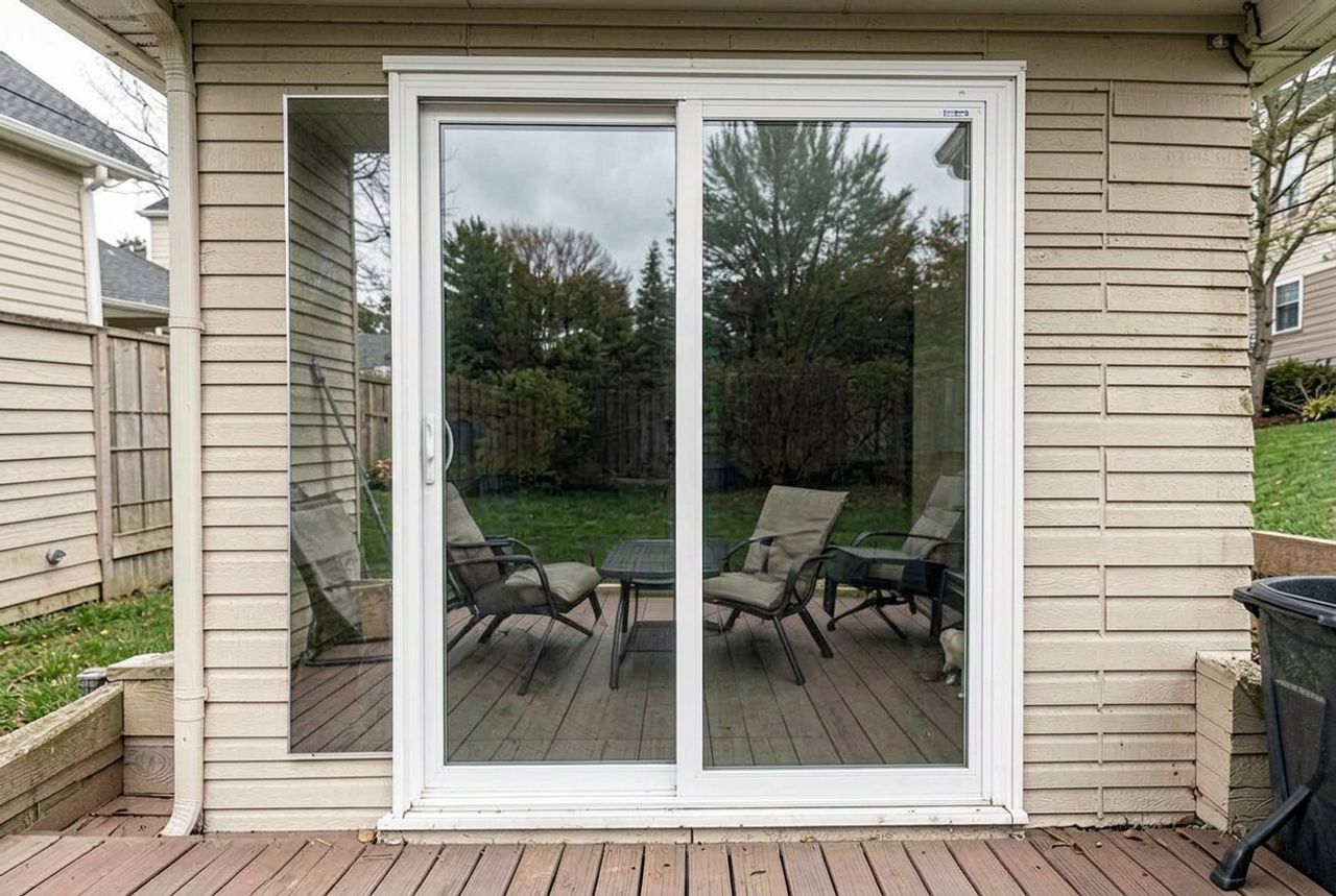 Same patio door with new clear glass after repair