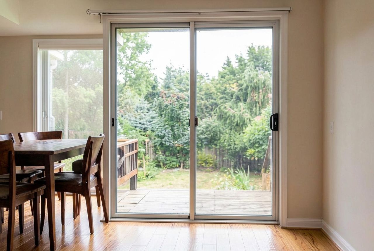 Same patio door clear with the yard visible after new glass