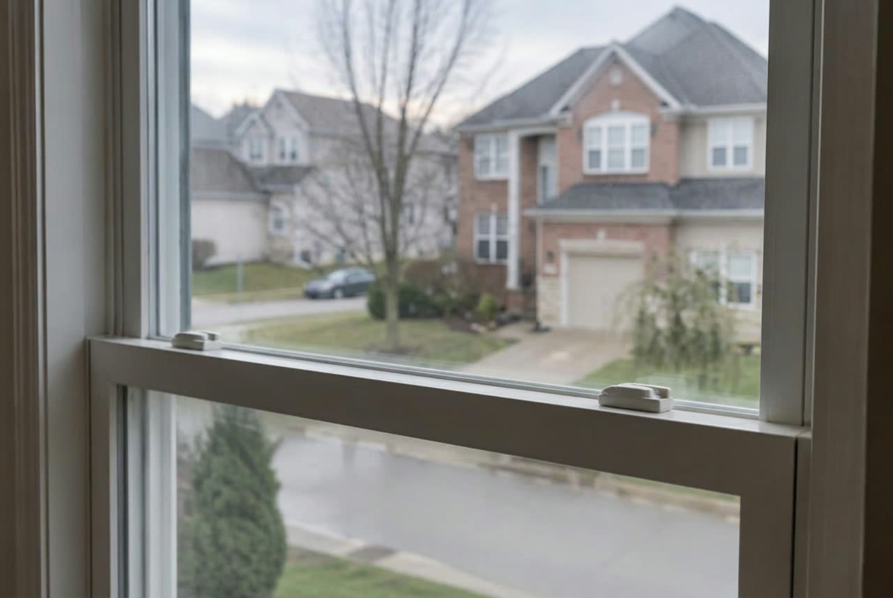 Same window with clear new sealed unit after replacement